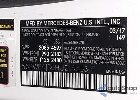 2017 Mercedes-Benz C 300 from USA, damaged, VIN 55SWF4JB0HU219553